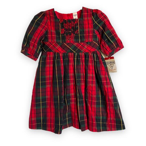 OshKosh b'Gosh Girls Dress Size 3 3T Red Green Black Yellow Plaid Ruffle NEW - Picture 2 of 5